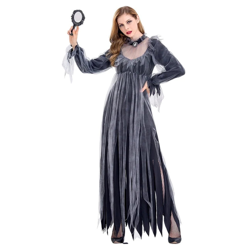 Scary Gothic Halloween Dress with Veil for Women