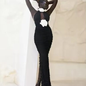 Sexy Backless Halter Flower Bodycon Prom Dress
