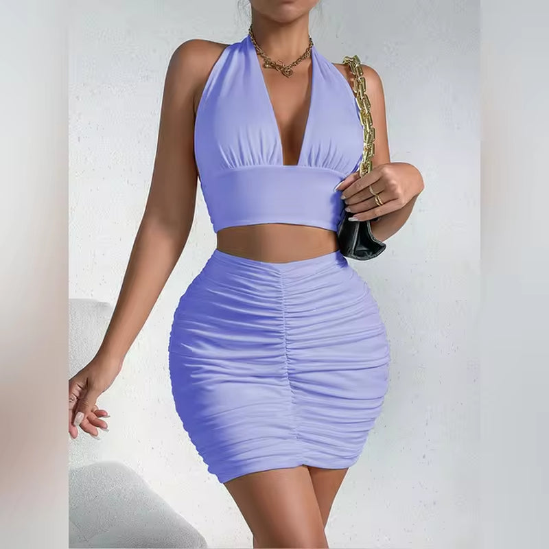 Sexy Lace Two-Piece Women's Open Navel Dress Set