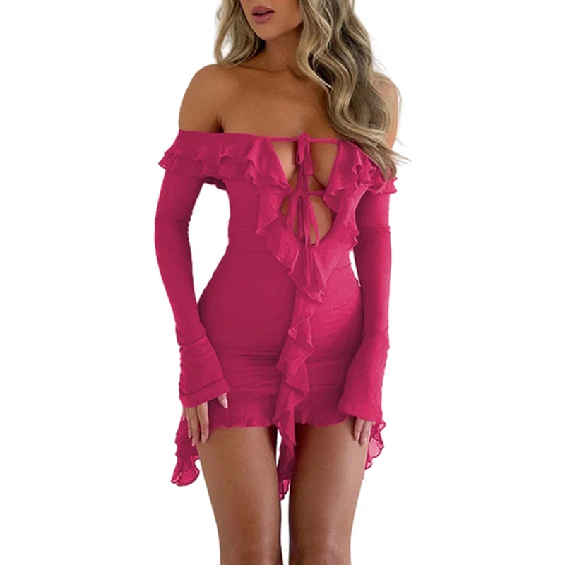 Sexy Slim Fit Ruffle Mesh Bodycon Mini Dress
