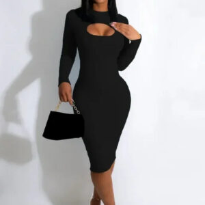 Skinny Hollow Out Long Sleeve Midi Dress for Women