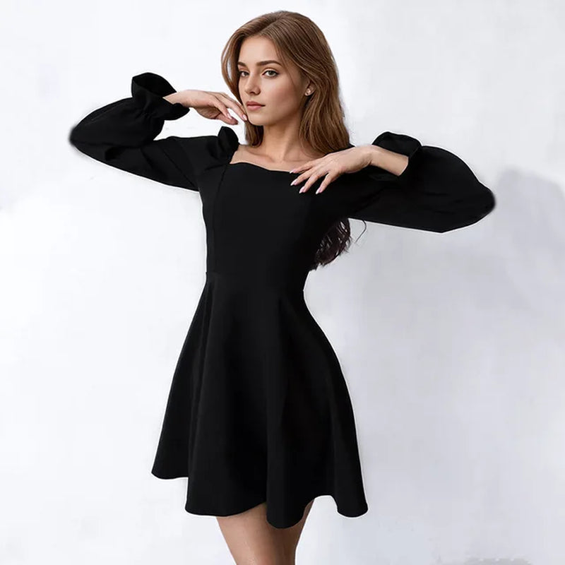 Sky Blue A-Line Dress with Lantern Sleeves for Spring