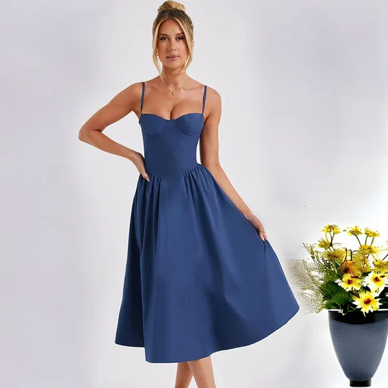 Sleek Black Backless Midi Dress for Women - Elegant Party Style