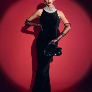 Sleeveless Velvet Beaded Maxi Dress for Evening Parties