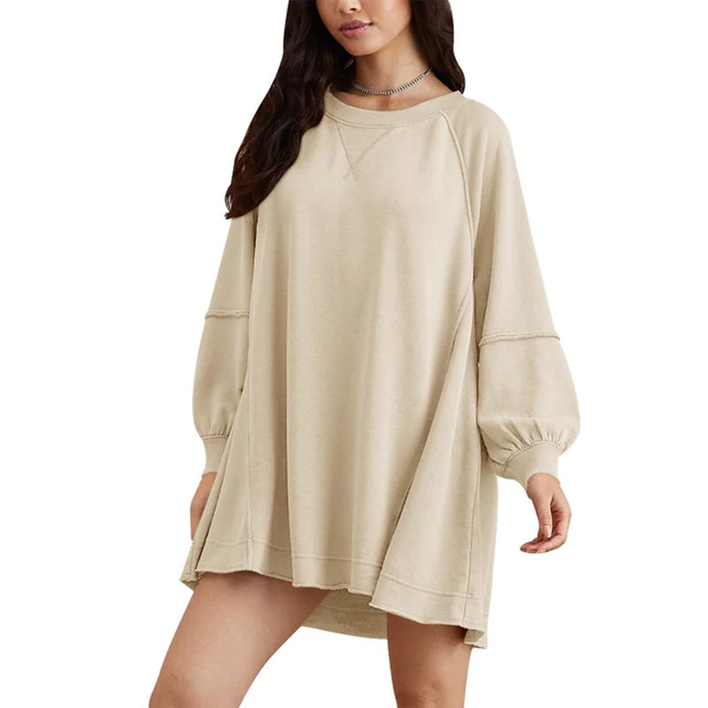 Solid Color Crew Neck Mini Sweatshirt Dress for Women