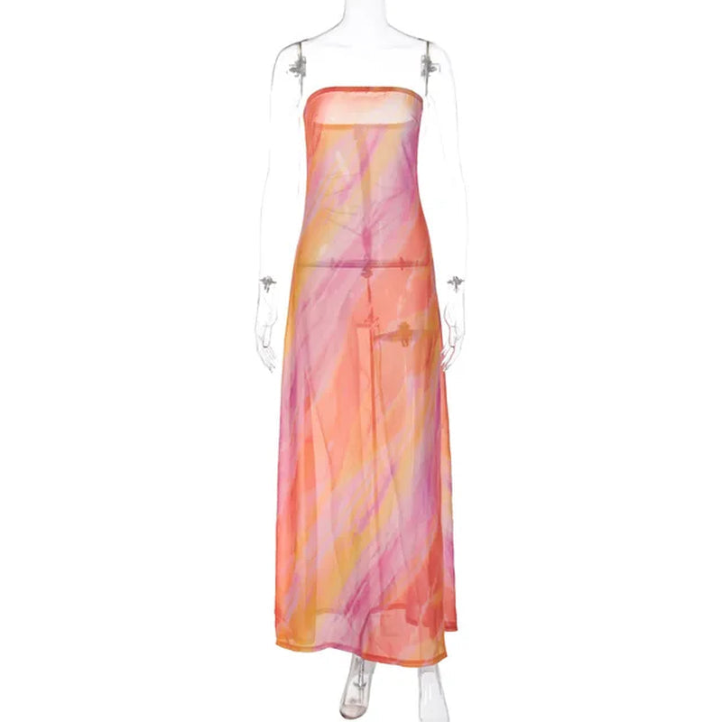 Strapless Backless Y2K Print Maxi Dress for Summer Parties