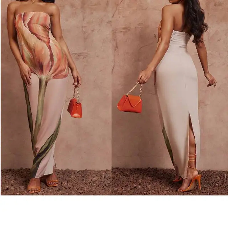 Strapless Maxi Bodycon Dress with Cape - Slimming Summer Style