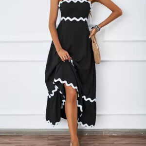 Striped Spaghetti Strap High Waist Maxi Beach Dress