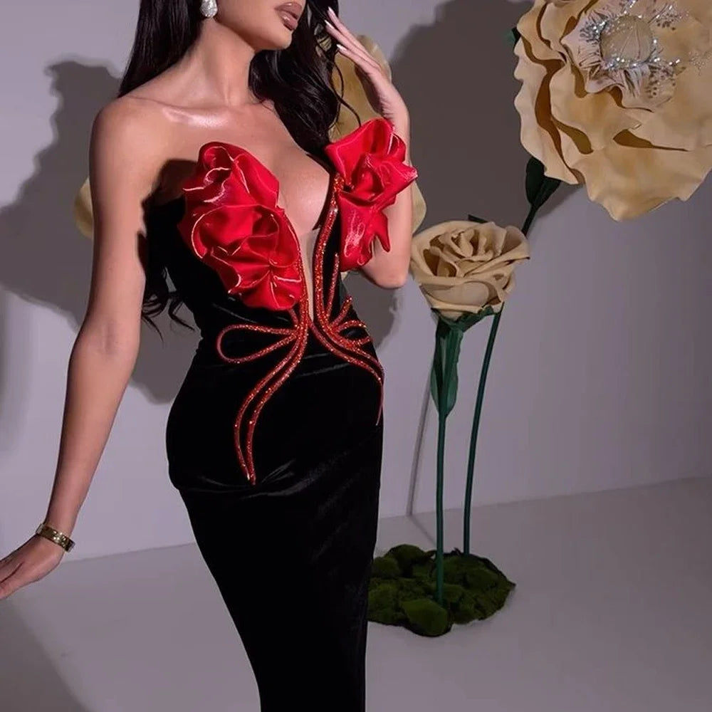 Stylish Black Off-Shoulder V-Neck Bodycon Dress for Women