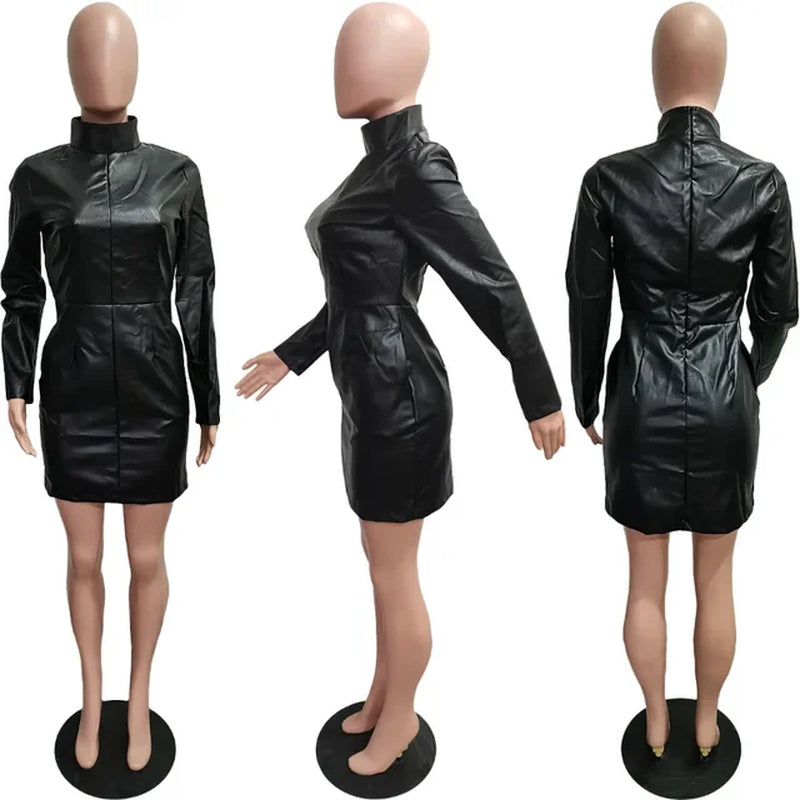 Stylish Black Turtleneck Mini Dress with Pockets for Parties