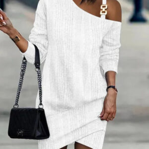 Stylish Diagonal Collar Long Sleeve Mini A-Line Dress