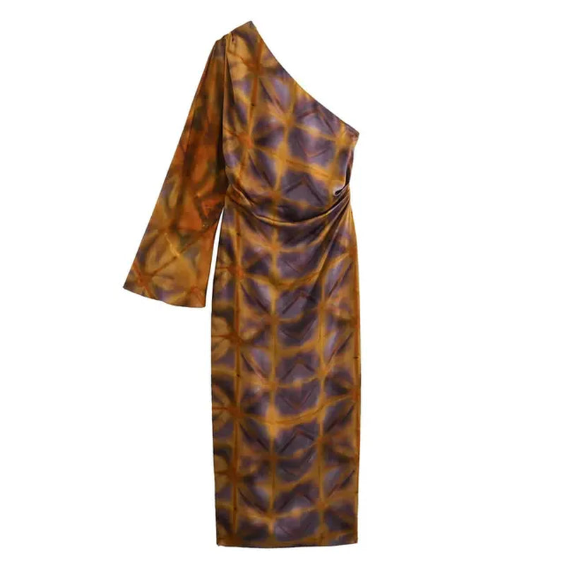 Stylish One Shoulder Printed Beach Dress for Summer