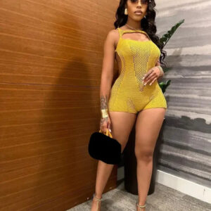 Stylish Open Back Hollow Knitted Playsuit for Women