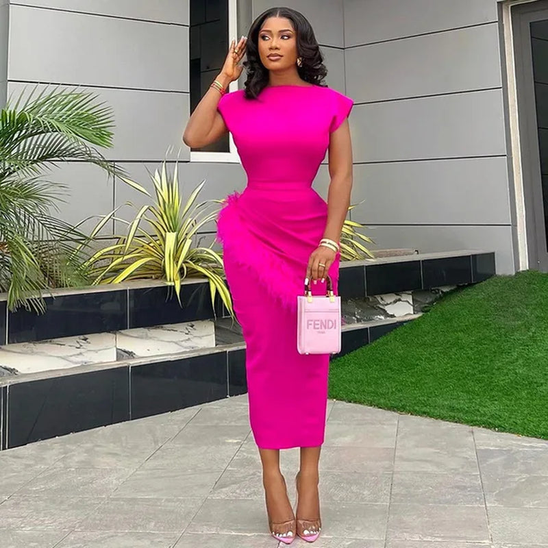Stylish Short Sleeve Solid Color Pleated Midi Dress