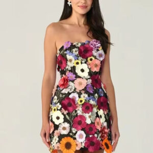 Stylish Summer Floral Embroidered Strapless Mini Dress