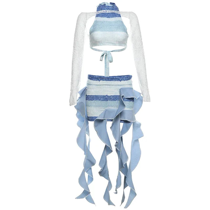 Stylish Women's Beach Cover-Up & High-Waisted Skirt Set