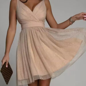 Stylish Women's Cross V-Neck Mesh Dress - Sexy Fashion Statement