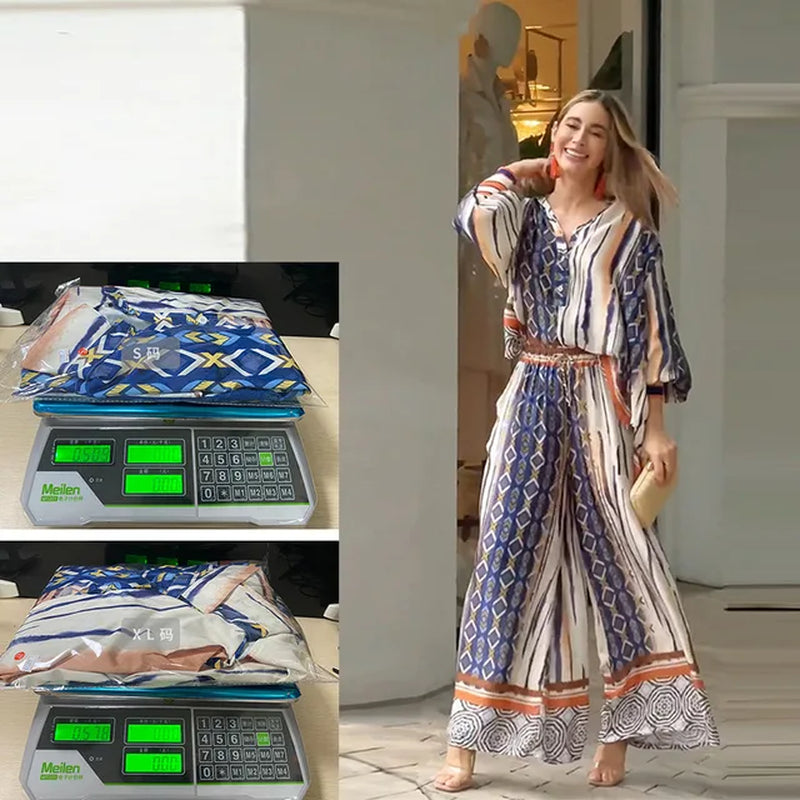 Summer Beach Dress - Printed Lapel Long Sleeve Outfit