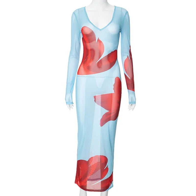 Summer Beach Dress Cover-Up for Women - Mesh Deep V