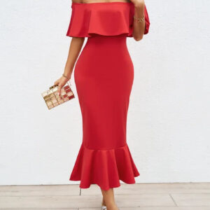 Summer Fishtail Lotus Collar Solid Color Evening Dress