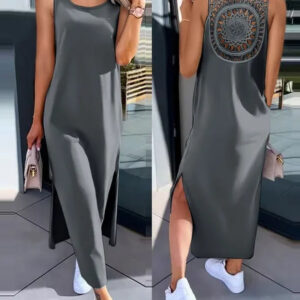 Summer Hollow Out Solid Color Mid-Length Dress for Women