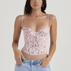 Summer Lace Trim Corset Crop Top for Women