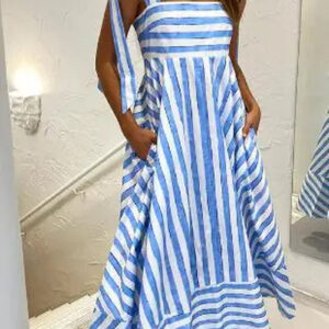 Summer Maxi Dress - Striped Beach Style with Sweet Lace-up