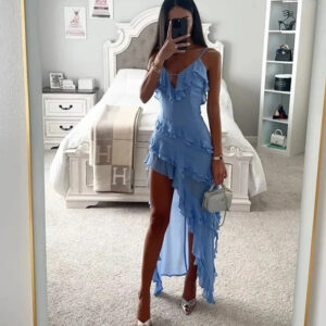 Summer Maxi Midi Ruffle Beach Dress - Solid A-Line Style