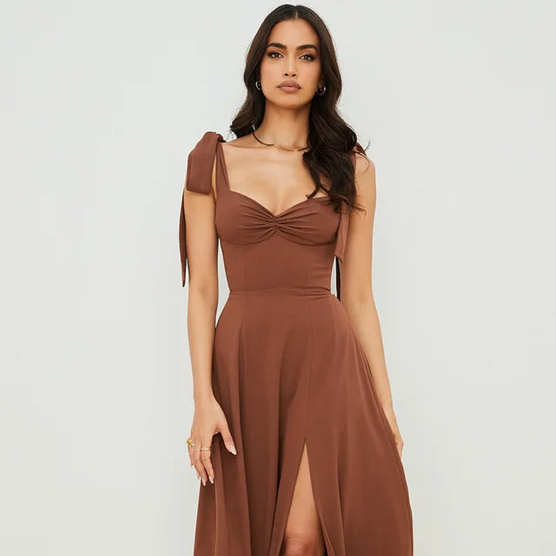 Summer Open Back Chiffon Dress with Large Hem