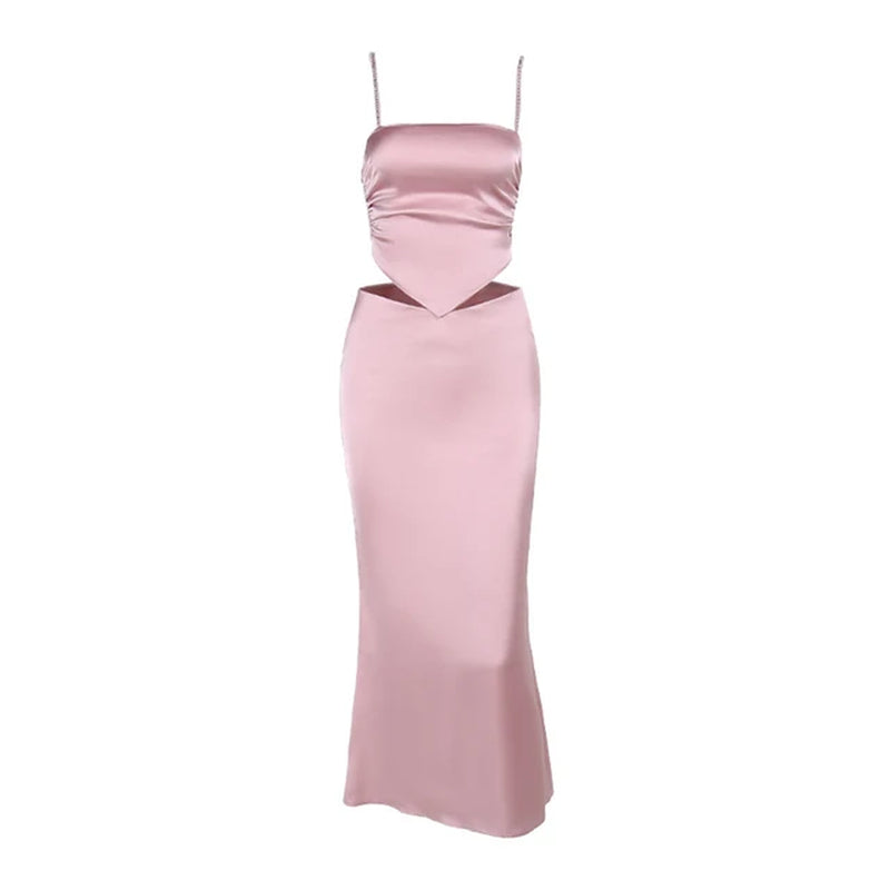 Summer Satin Rhinestone Two-Piece Dress Set for Women