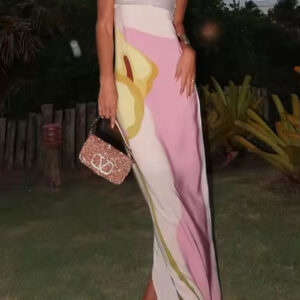 Summer Satin Wrapped Chest Printed Floor-Length Dress