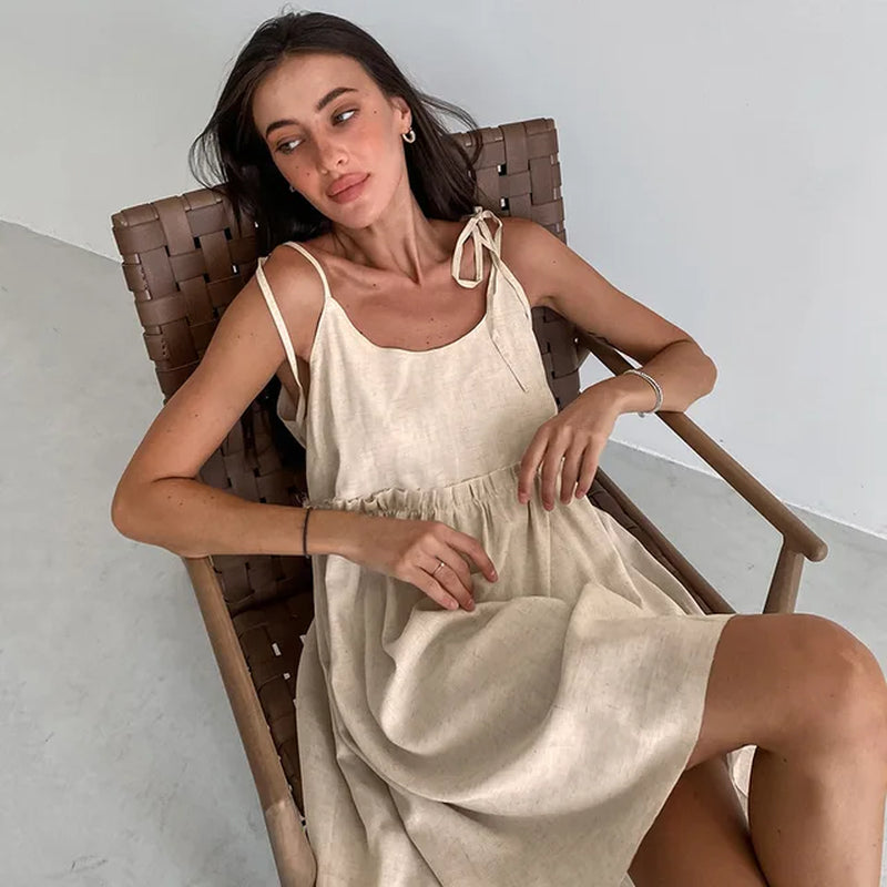 Summer Sleek Sling Dress with Loose A-Line Skirt