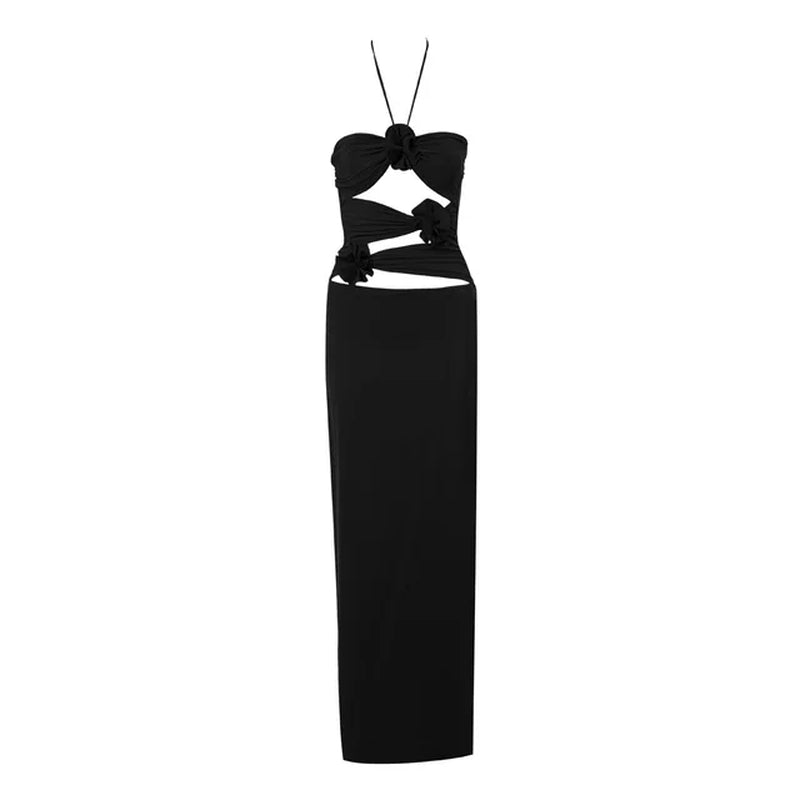 Summer Slim Fit Hollow Neck Floral Maxi Dress