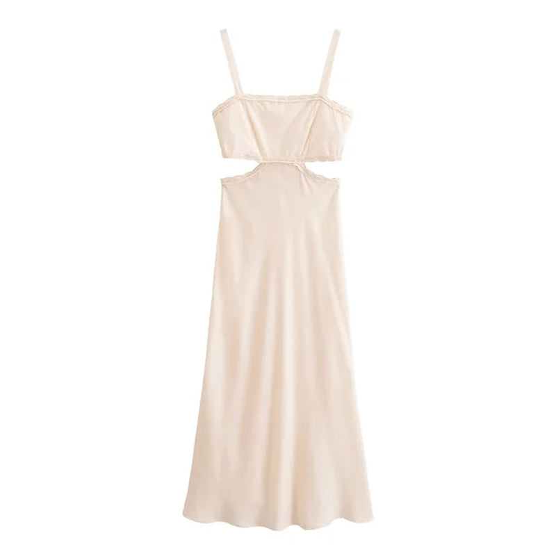 Summer Women's Slim Hollow Design Lace Square Neck Dress