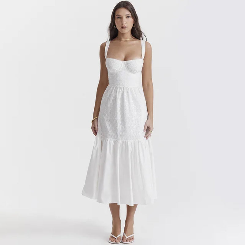 Sweet & Spicy Women's Cotton Hemp Mid-Length White Dress
