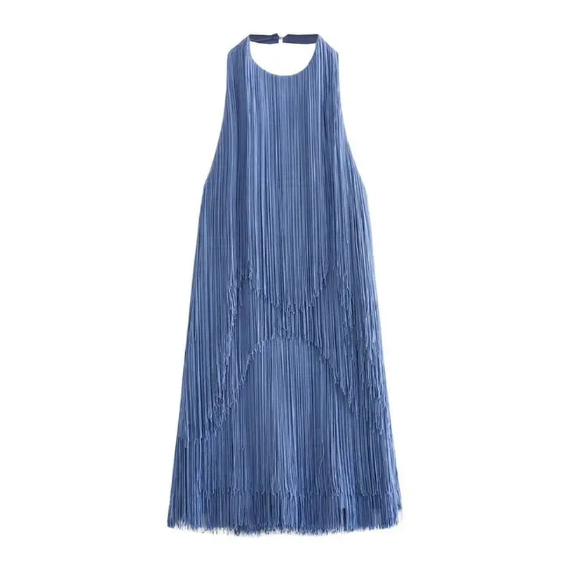 Tassel Backless Halter Mini Dress for Summer Beach Parties
