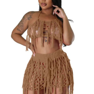 Tassel Knit Beach Shorts Set for Women