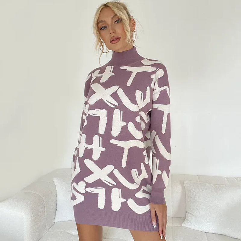 Trendy Long Sleeve Knitted Sweater Dress for Women