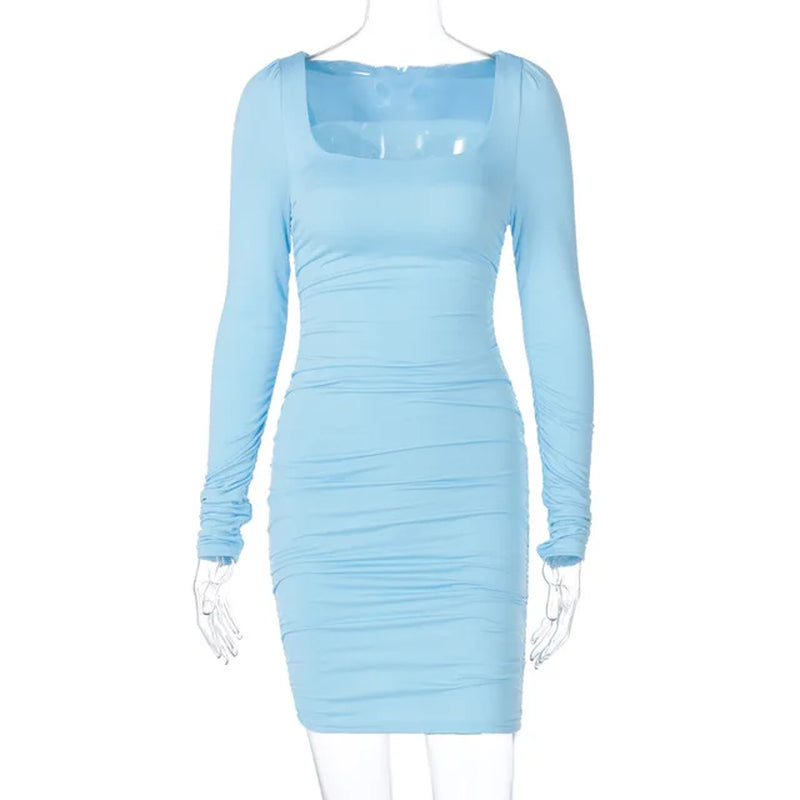 Trendy Square Neck Long Sleeve Slim Fit Dress