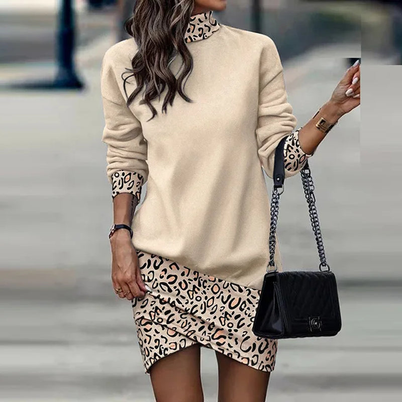Trendy Women's Long Sleeve High Collar Mini Dress