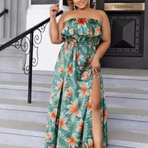 Tropical Print Split Thigh Tube Dress for Summer Style