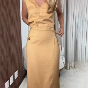 V-Neck Lace-Up Sleeveless Slim Fitting Dress for Women
