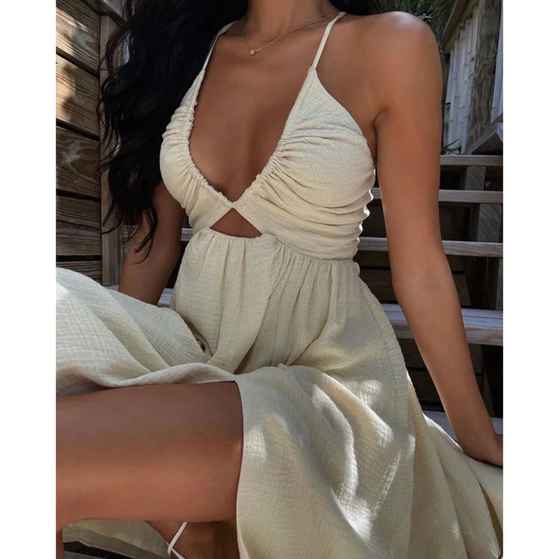 V-Neck Wrap Dress with Swing Skirt for Summer Vacations