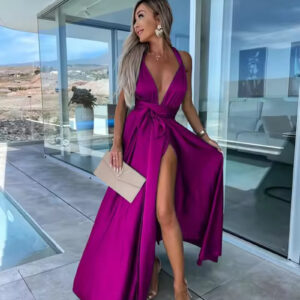 Versatile Lace-Up Casual Split Dress for Spring/Summer