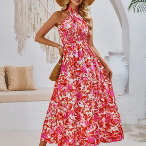 Vintage Floral Kaftan Dress for Women's Beach Wear