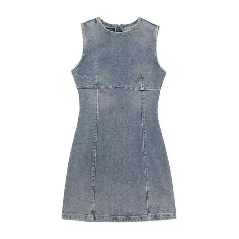 Vintage Sleeveless Denim Mini Dress for Summer Style