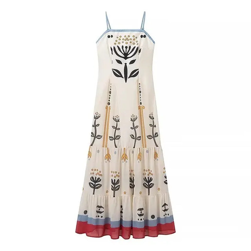 Vintage Strapless Summer Dress with Floral Embroidery