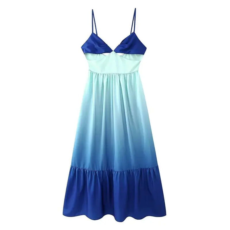 Women's Backless Gradient Maxi Dress - Summer Beach Fashion