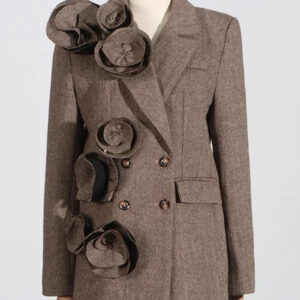 Women's Floral Applique Double Breasted Blazer Jacket