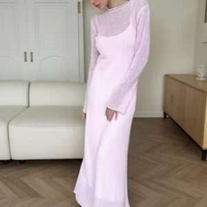 Women's Knitted Hollow-Out Maxi Dress - Sleeveless Summer Suit